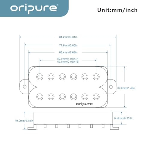 Detalle de OriPure Pastillas Alnico 5 Humbucker para guitarra eléctrica (neck 7,9–8k y bridge 8,8k) – negro