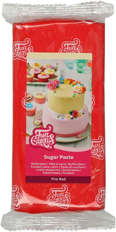 Detalle de FunCakes Pasta di Zucchero Fire Red 1000 g: fondente morbido e facile da lavorare per torte e decorazioni