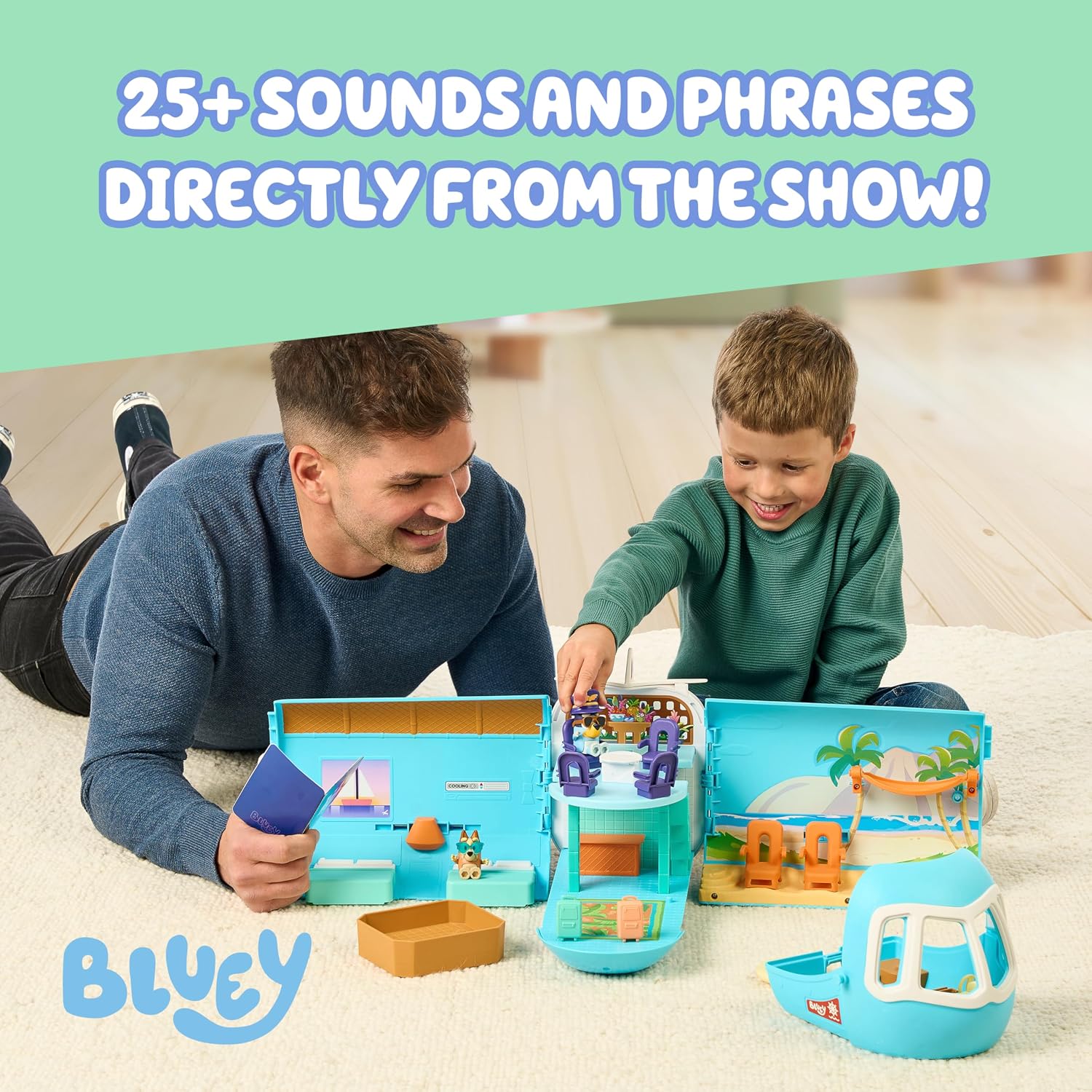 Detalle de Bluey 3-in-1 Transforming Airplane Playset with Resort, Boat, and Sounds