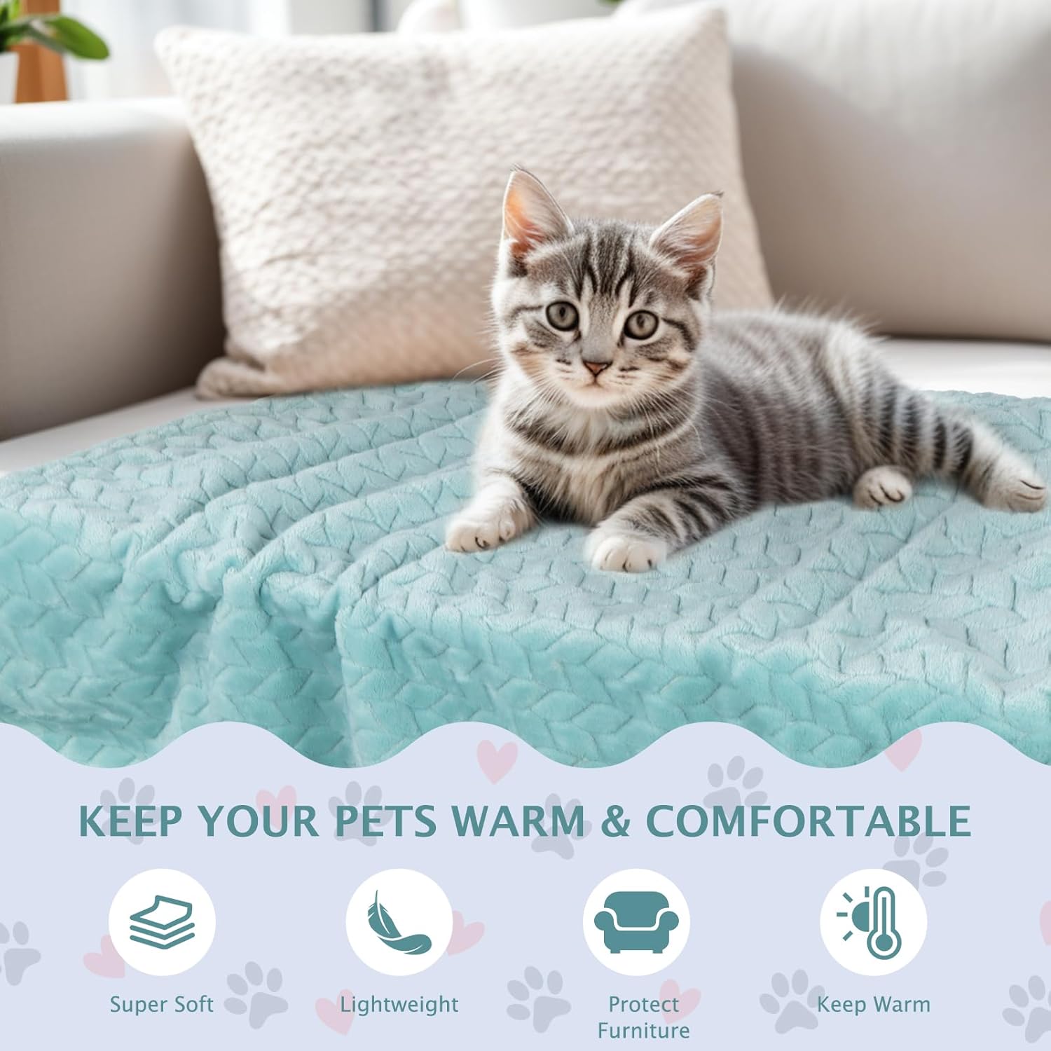 Detalle 2 de BVAGSS 6 Stück Kleine Flauschige Hundedecke – Weich mit Fleece Flanell, 76 x 52 cm, Grün Weizenohren