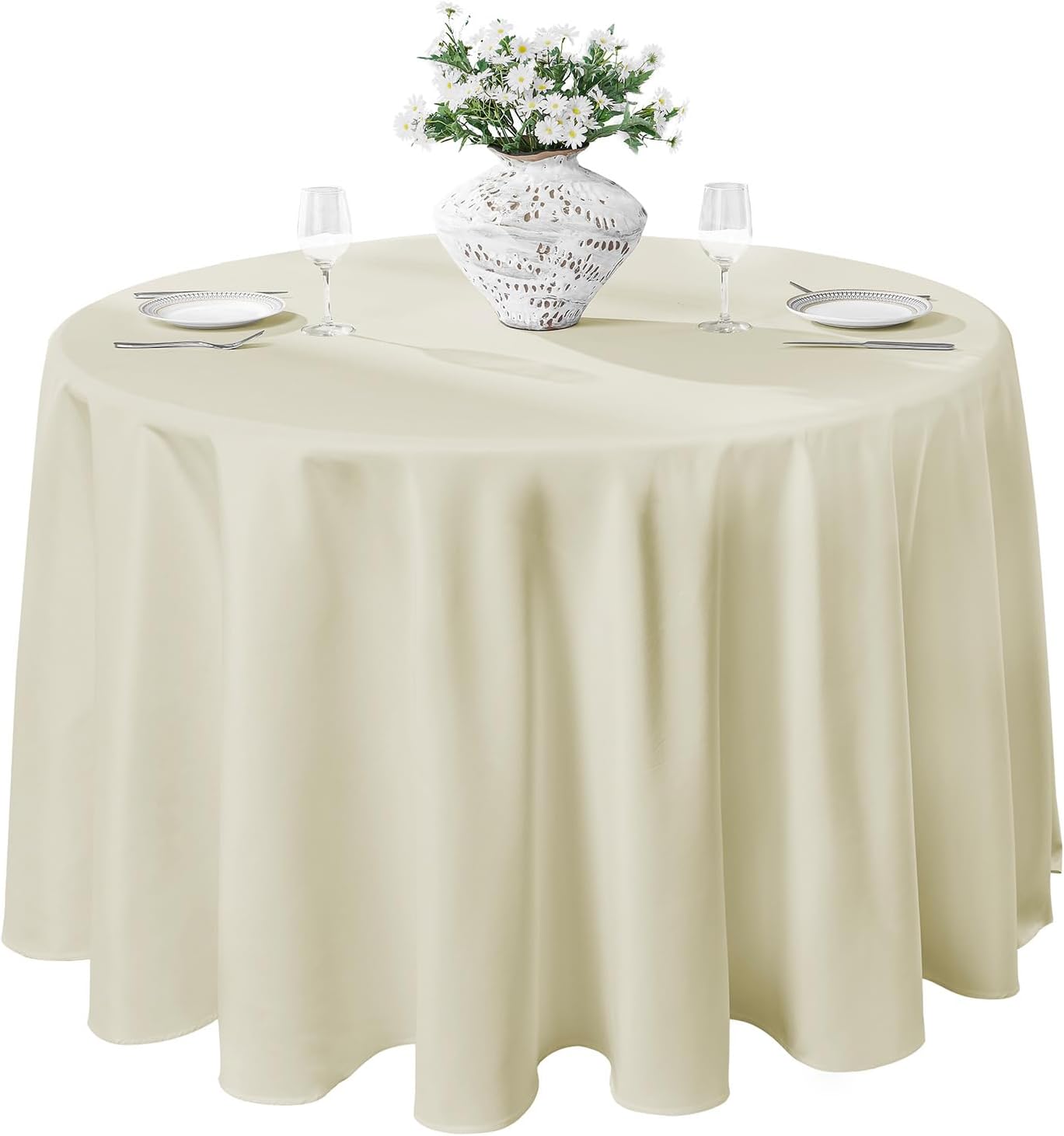 Thumbnail 6 de VidaFete 2 Pack 120-Inch Round Polyester Tablecloths (Black) for Indoor & Outdoor Dining