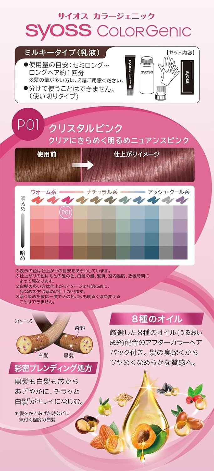 Detalle de サイオス カラージェニック ミルキーヘアカラー P01 クリスタルピンク 2P+おまけ