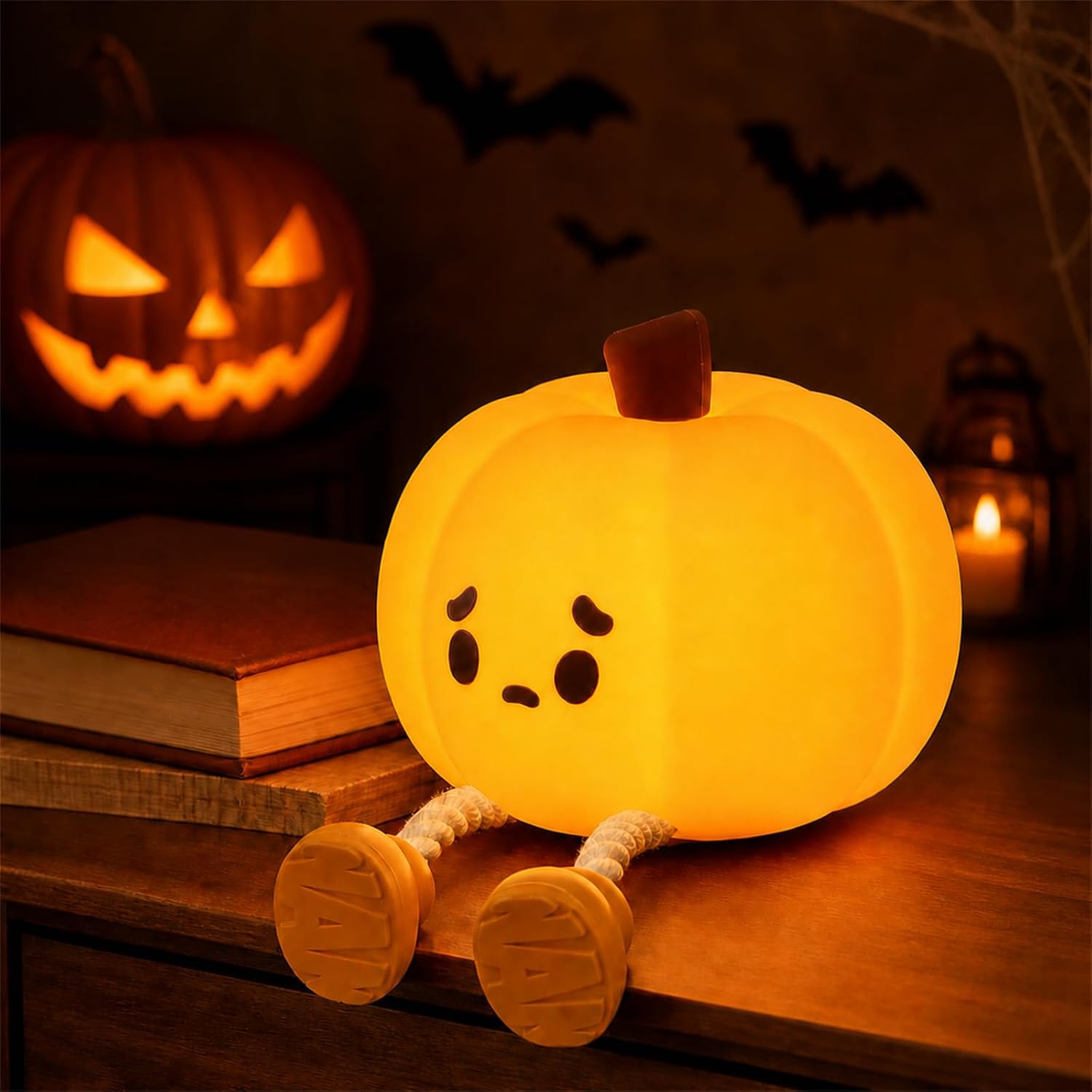 Detalle de MUID Halloween Pumpkin Night Light, Rechargeable Silicone Touch Lamp