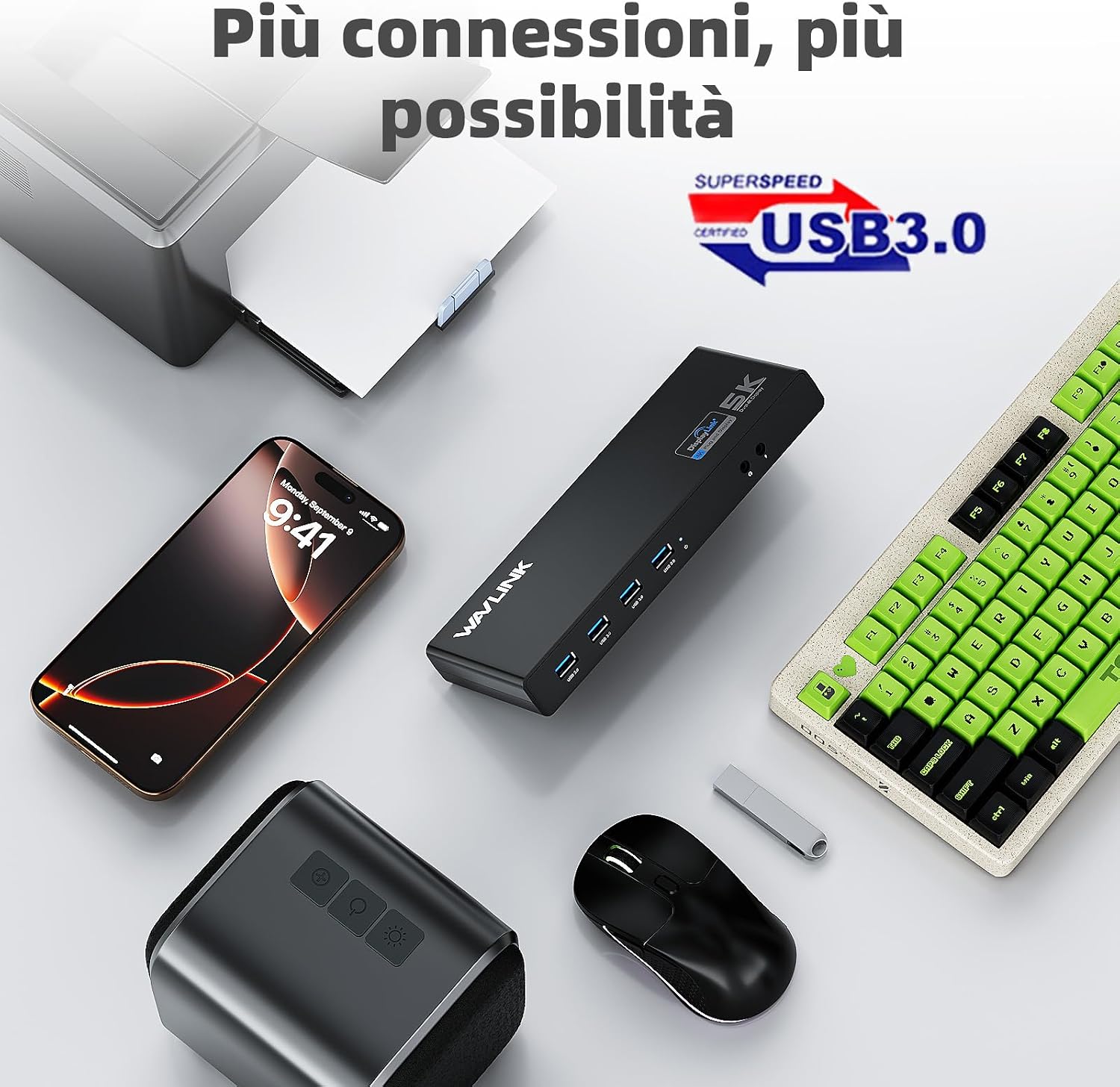 Detalle 2 de WAVLINK DisplayLink docking station USB-C universale con 2 HDMI, 1 DP e USB 3.0 (fino a 4K/60 Hz) + Gigabit Ethernet