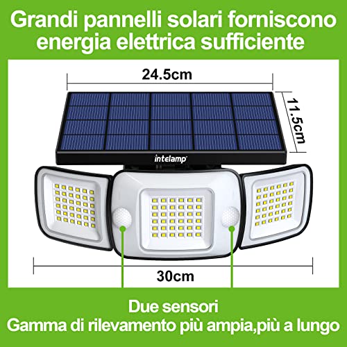 Detalle de INTELAMP Faretto Led da Esterno Solare 6000mAh: luce affidabile per giardino, garage e cortile