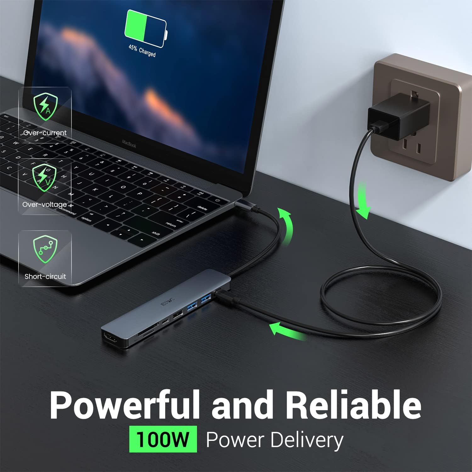 Thumbnail 4 de JESWO 8-in-1 USB-C Hub (4K HDMI, 100W PD, 5Gbps USB-A/C, SD/TF) for MacBook M1/M2 and iPad Pro