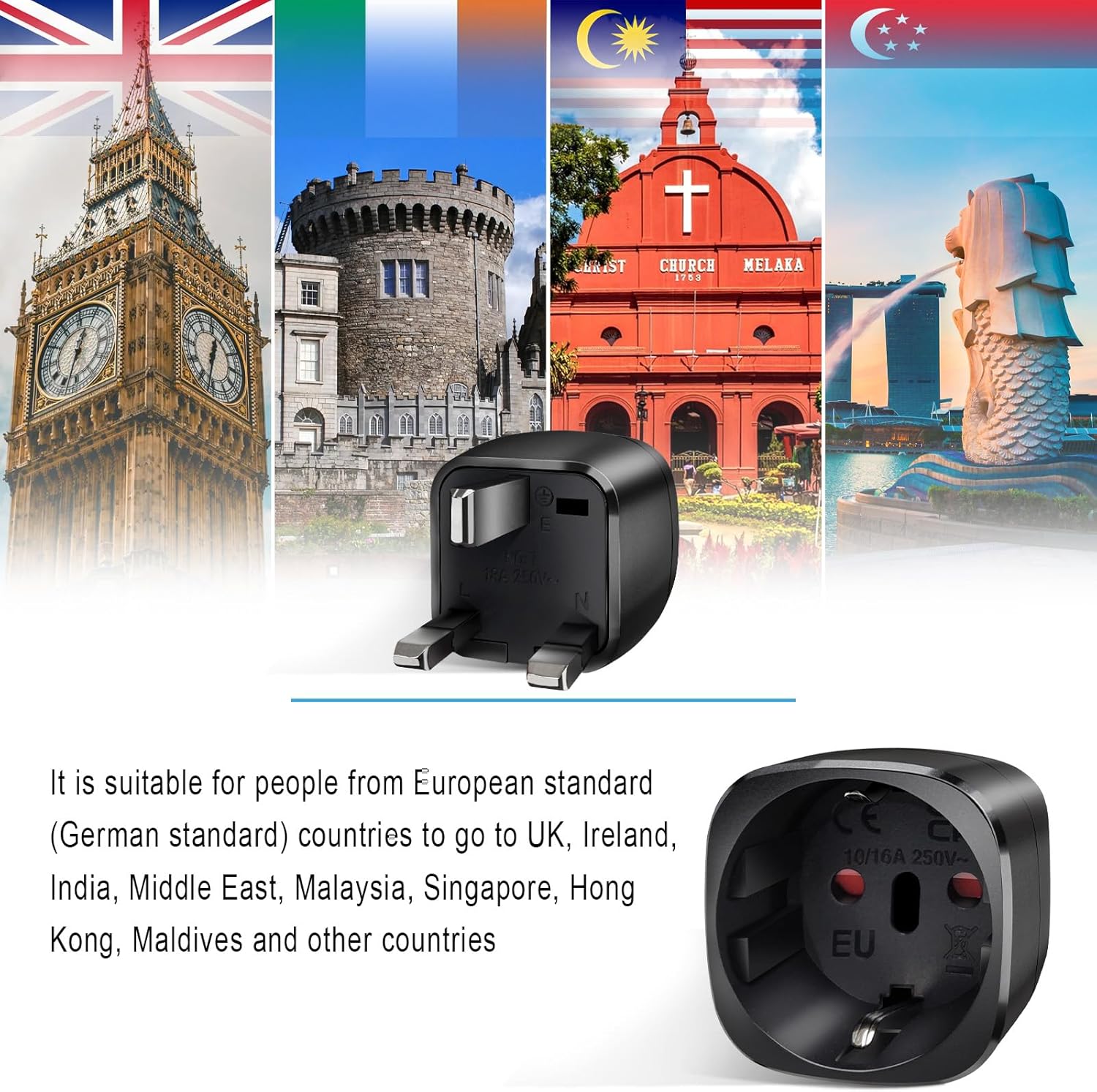 Thumbnail 3 de Vutizal Reiseadapter UK 2er Pack – EU zu UK Typ G Steckdosenadapter