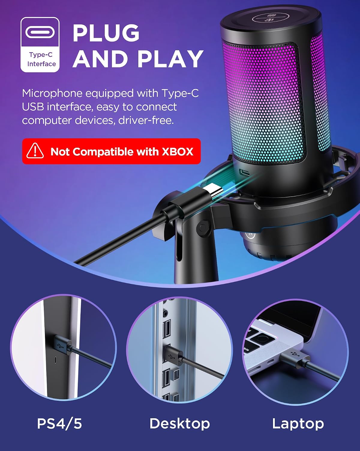 Detalle 2 de InnoGear Gaming USB Microphone for Streaming