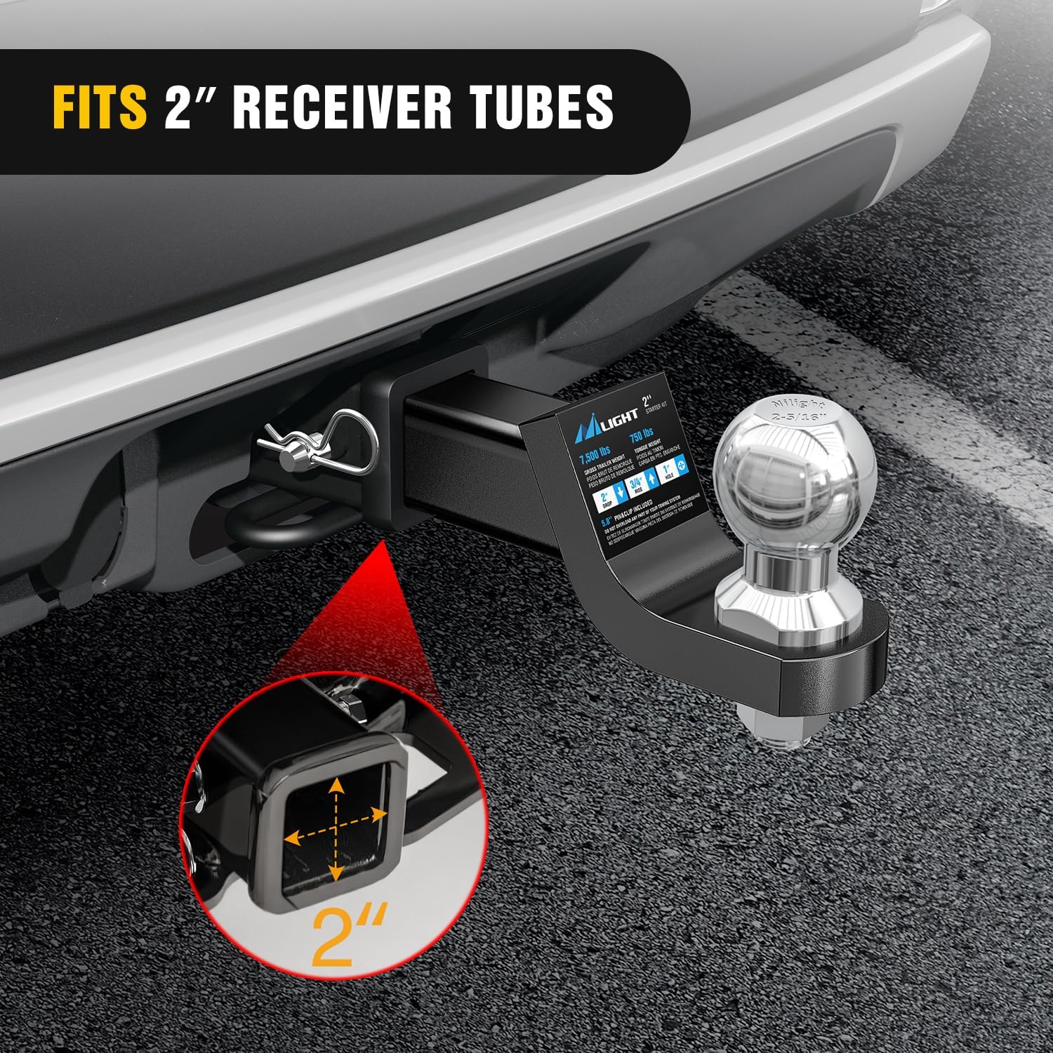 Thumbnail 6 de Nilight Trailer Hitch Ball Mount with 2-5/16-Inch Trailer Ball, 2-Inch Drop, 5/8-Inch Pin Clip (up to 7,500 lbs)
