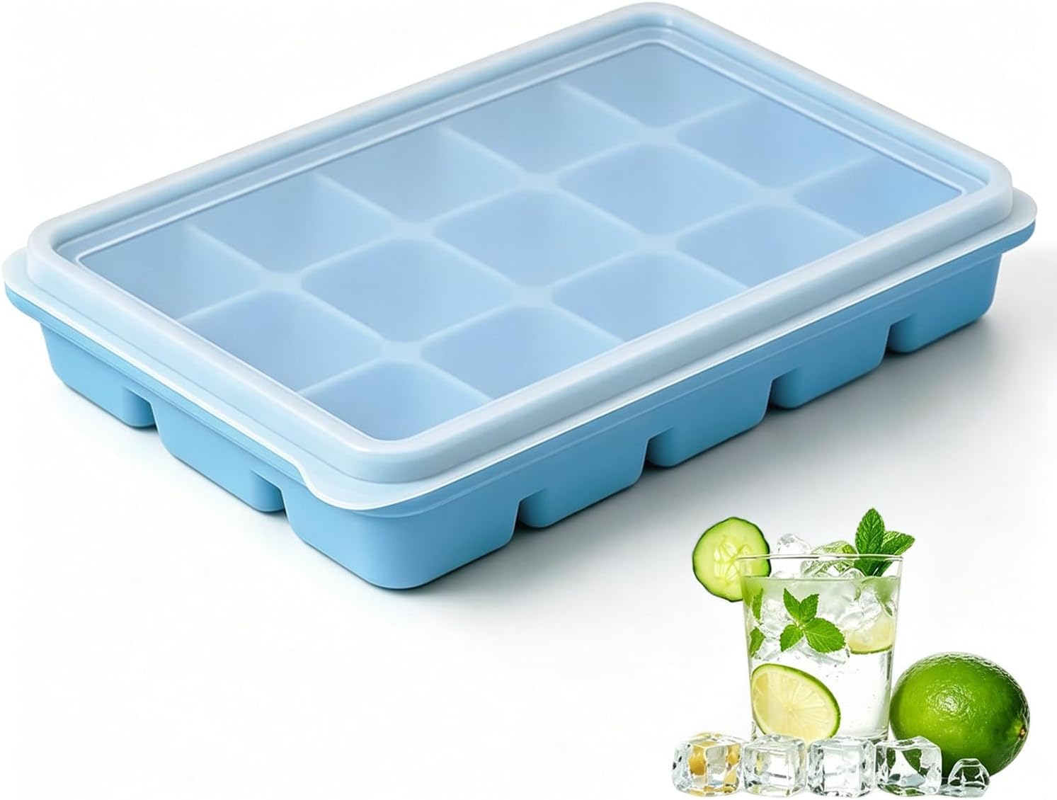 Detalle de Azxb Azxb- Ice Cube Trays – silikonowa foremka na 15 kostek z pokrywką