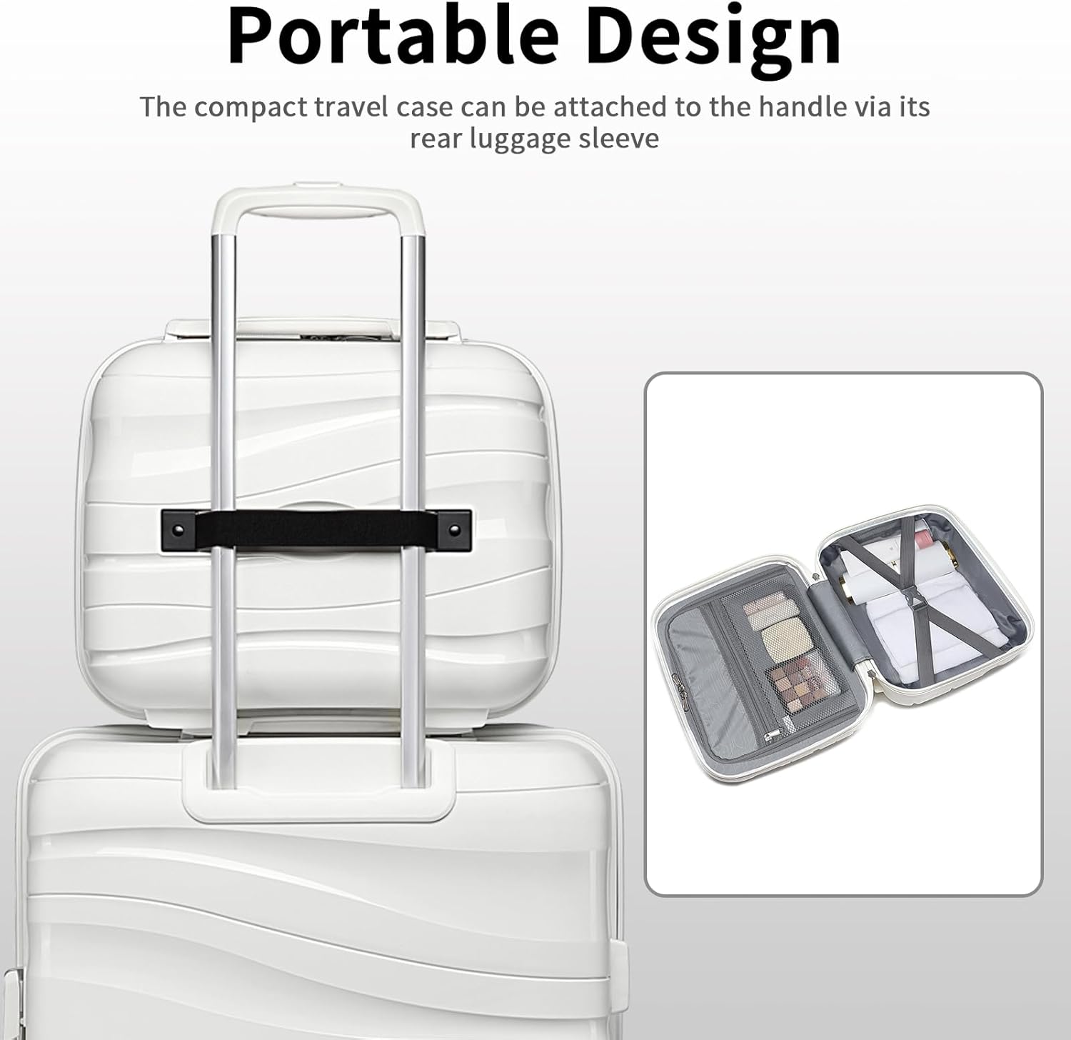 Thumbnail 6 de Kono 2-Piece Lightweight Polypropylene Hard Shell Luggage Set with TSA Lock and 360° Spinner Wheels (White)