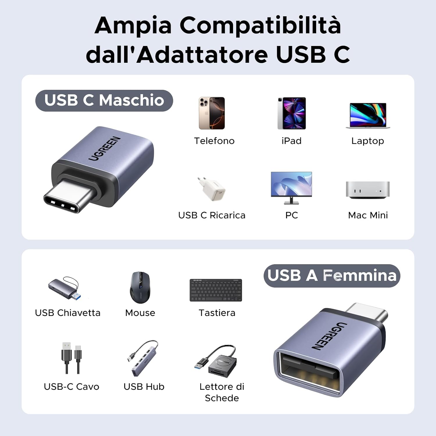 Thumbnail 4 de UGREEN Adattatore USB C a USB A OTG 10Gbps – 4 Pezzi: USB-C a USB-A e USB-A a USB-C per caricare e sincronizzare