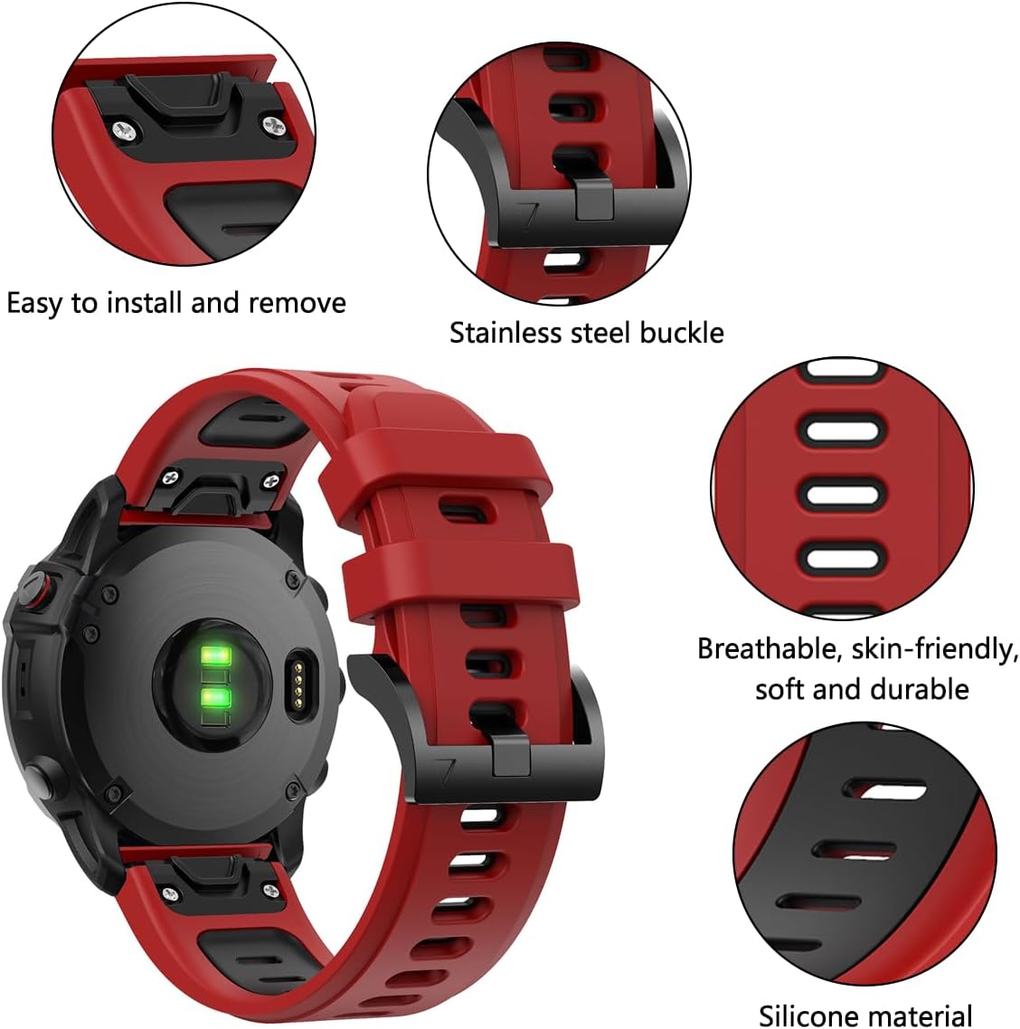 Thumbnail 2 de FiiMoo 22mm silicone replacement strap for Garmin Descent G2/G1, Fenix 8 47mm and Quatix 7 Pro