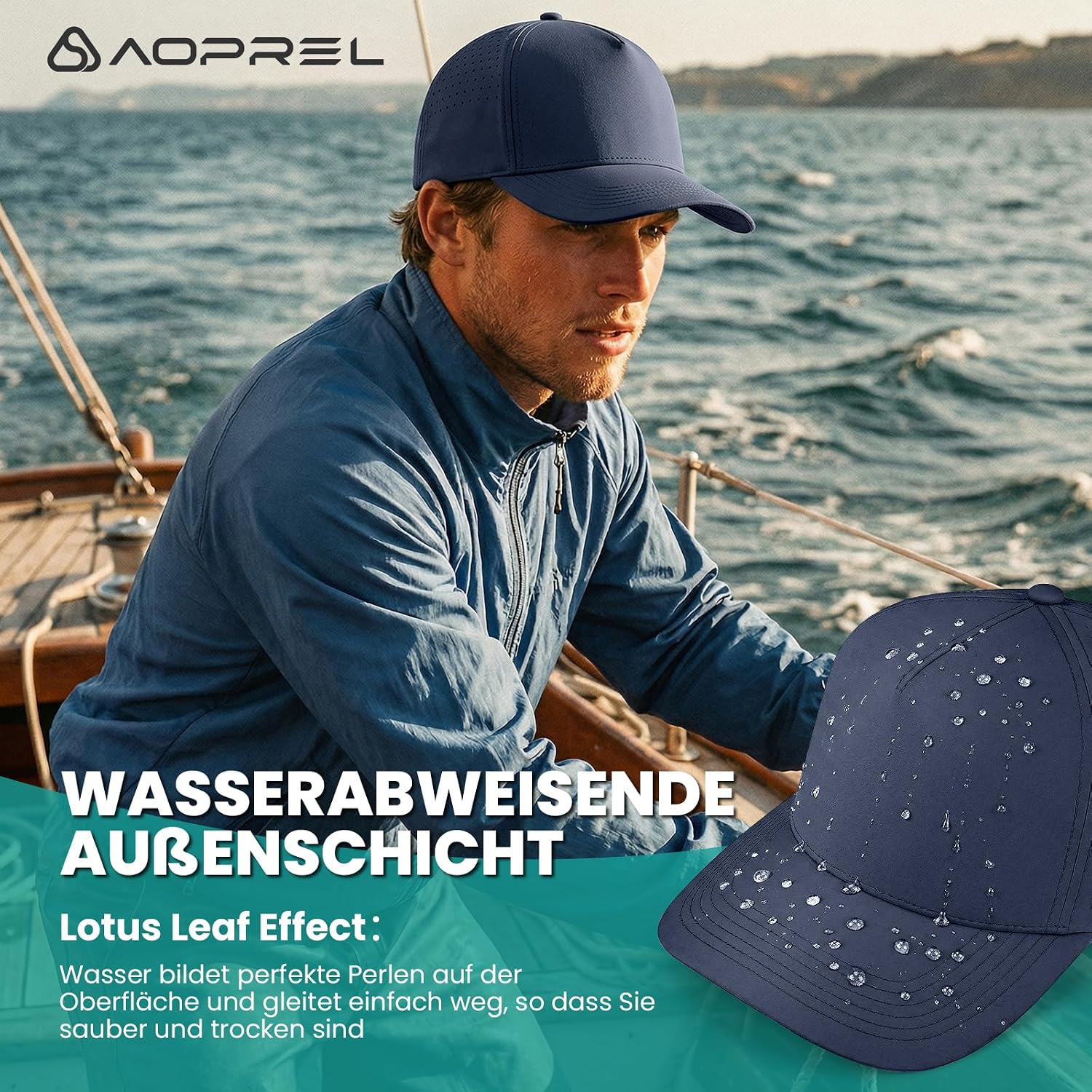 Detalle 2 de AOPREL Basecap Unisex – Wasserabweisend, atmungsaktiv & schnelltrocknend (5-Panel) – S-M / M-L