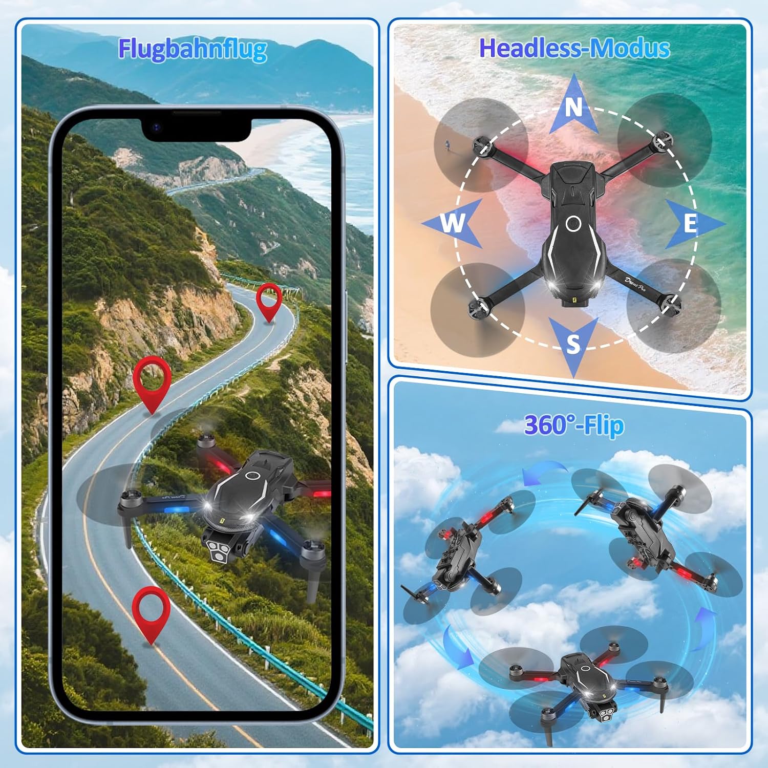 Detalle de Drohne mit Kamera HD 4K – faltbar, FPV WiFi, 2 Akkus, brushless Motoren, Hindernisvermeidung