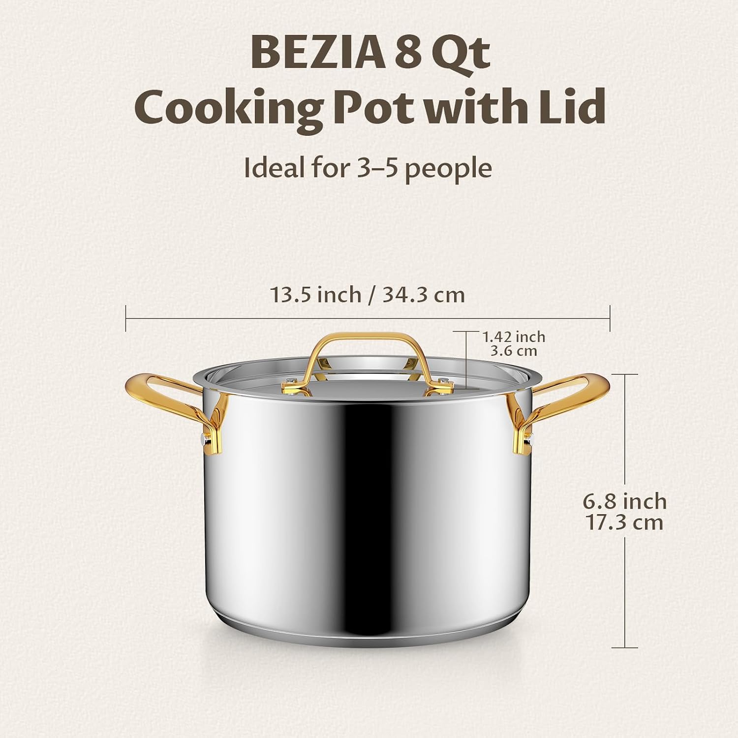 Thumbnail 6 de BEZIA 6-Quart Stainless Steel Stock Pot with 3-Ply Core