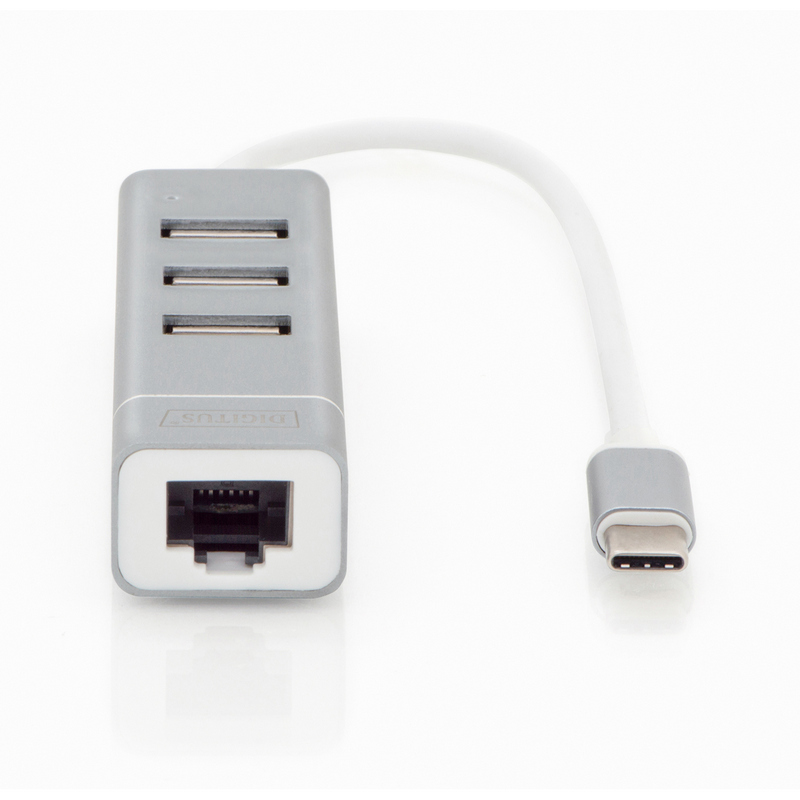 Detalle 1 de Digitus Hub USB Type-C 3xUSB/Ethernet: multihub compacto con Ethernet 10/100 para portátil