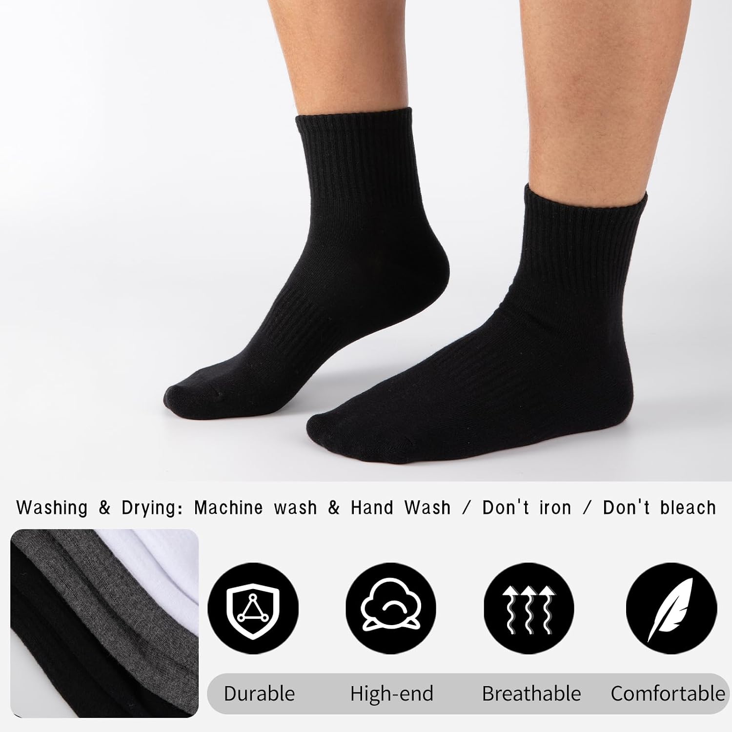 Detalle 2 de eallco Men's Quarter Socks Cotton