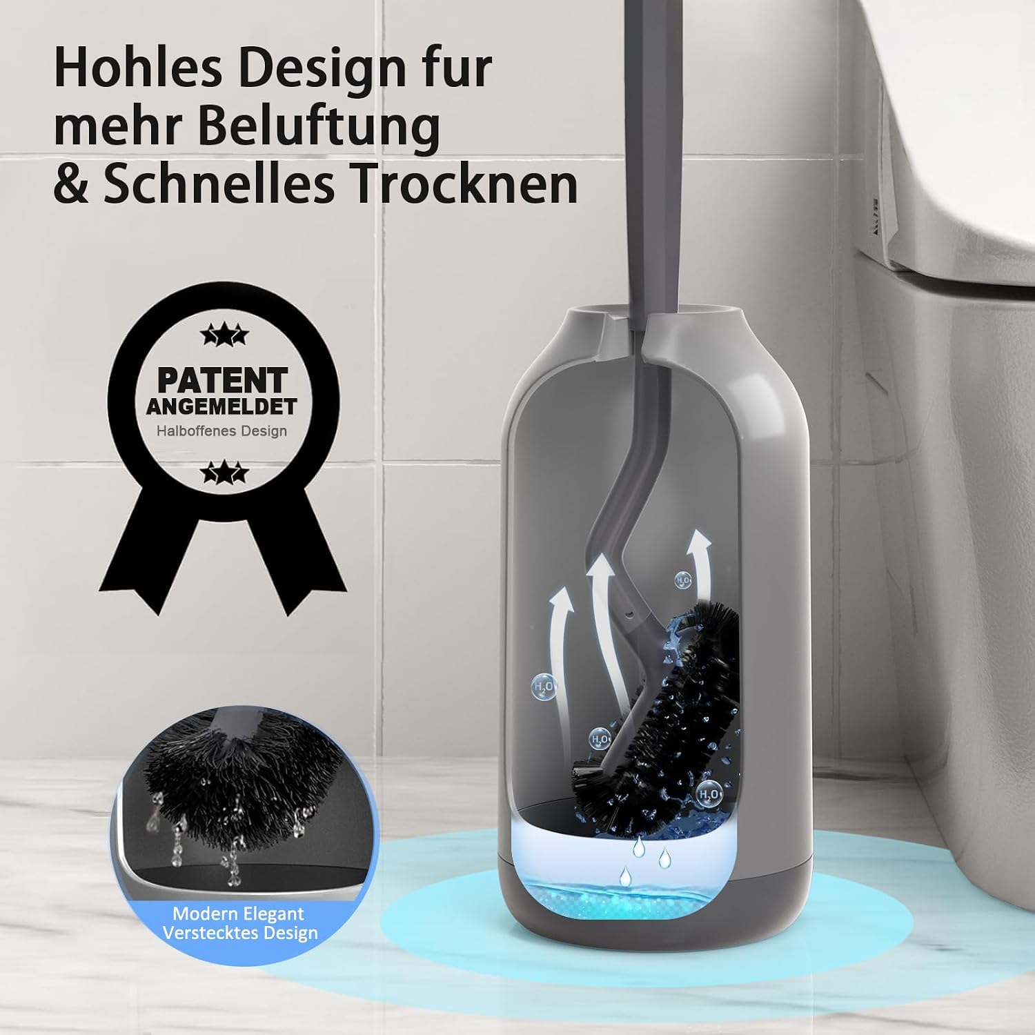 Detalle de Ensemble brosse de toilette avec support mural – Brosse WC grise pour salle de bain et WC d’invités
