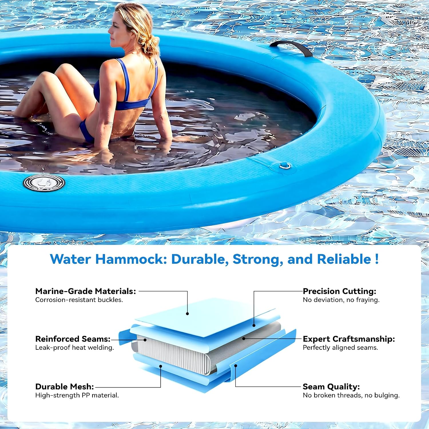 Detalle de Danrelax 12x12 ft Round Inflatable Floating Dock with Sunchill Ring