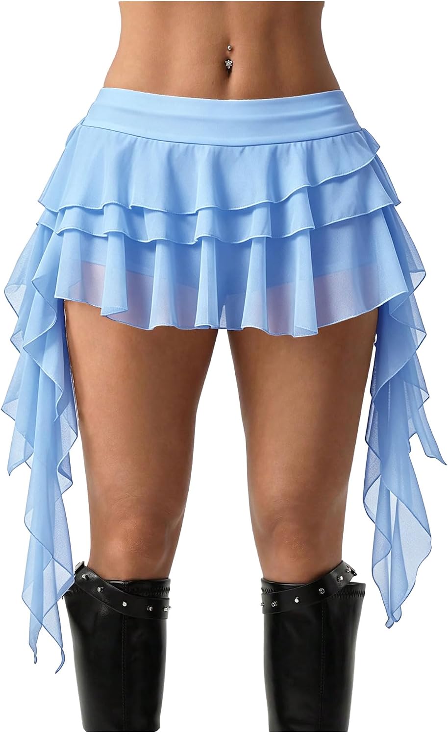 Thumbnail 6 de Women's Y2K Mini Skirt Ruffle Lace Mesh Asymmetrical Flowy Short Skort
