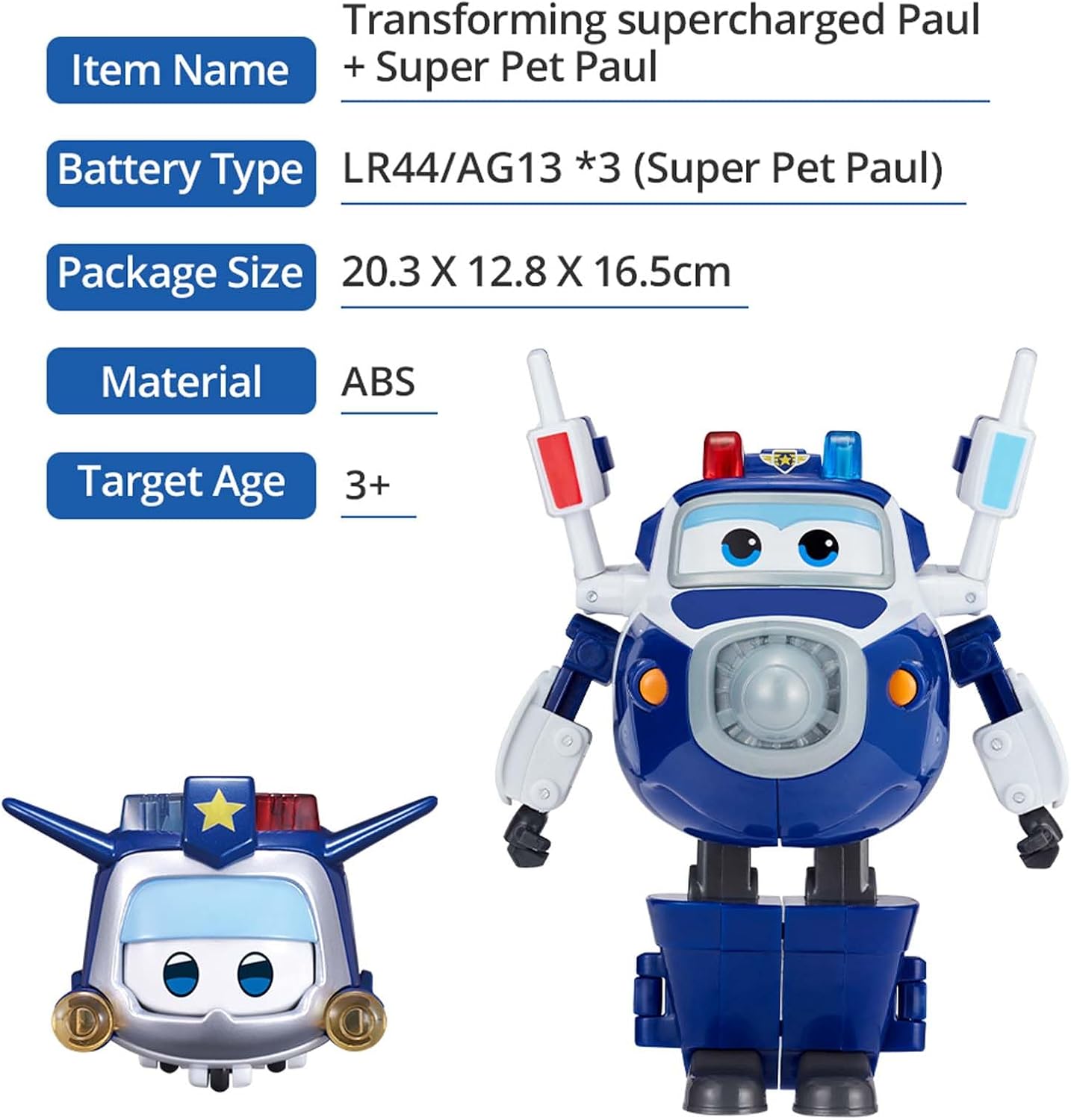 Detalle 2 de Super Wings Paul & Super Pet Paul: 2‑in‑1 Transformationsflugzeug 12,7 cm – Roboter zu Flugzeug