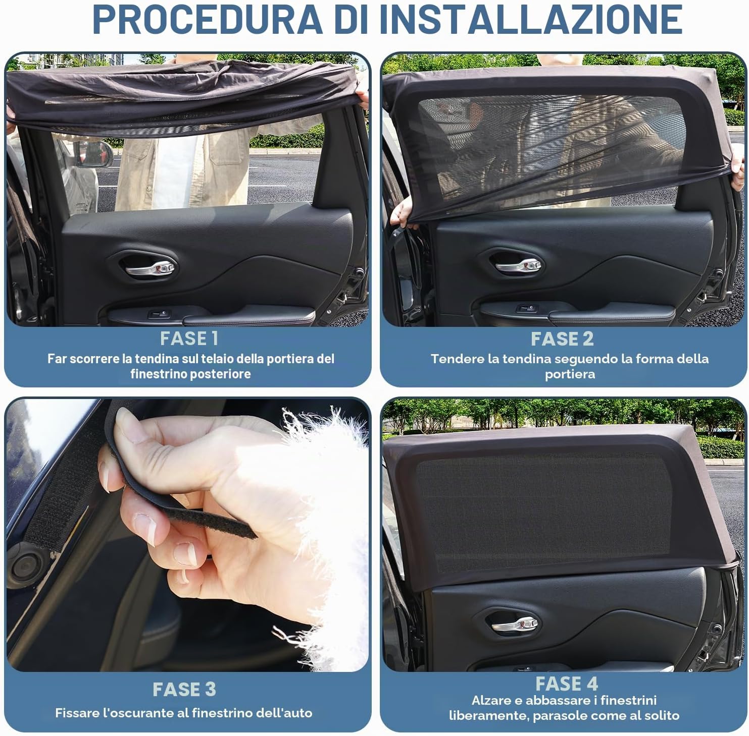 Thumbnail 4 de Asstikoo Parasole per auto – protezione UV estensibile 55×115 cm (2 pezzi) per finestrini posteriori
