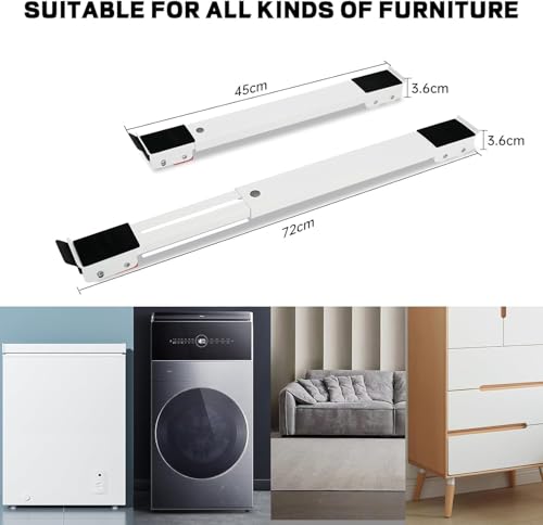 Thumbnail 4 de YIYIZI – Soporte con ruedas para lavadora y muebles, 2 piezas, ajustable 45-72 cm, con freno y protección anti-derrapante (blanco)