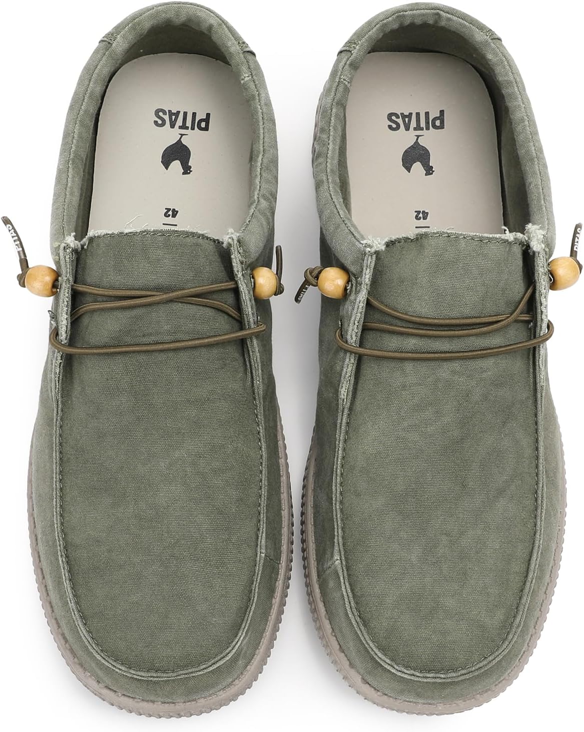 Detalle de WALK IN PITAS WP150 WALLABI Washed – mocasines náuticos sin cordones de tela kaki (43)