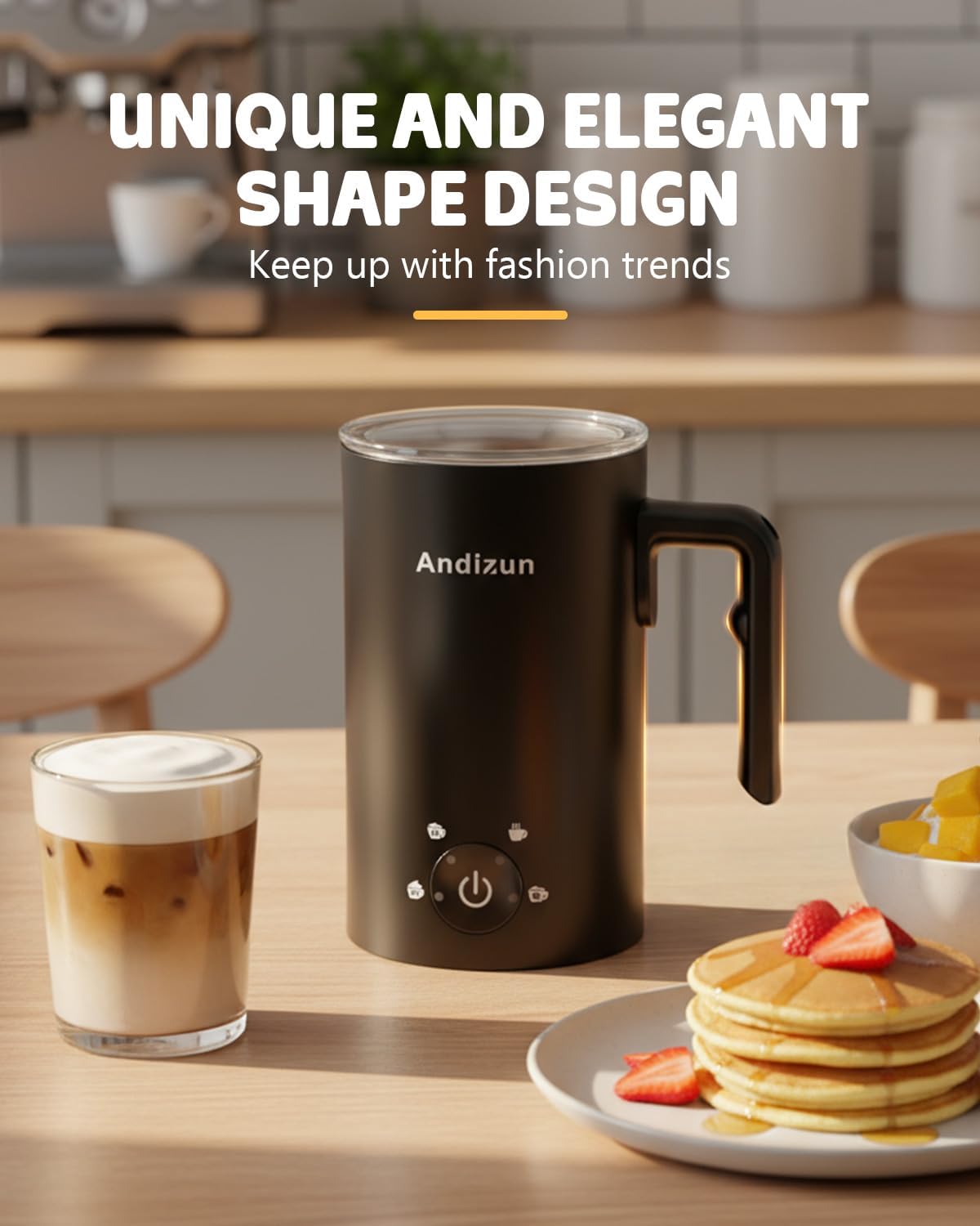 Detalle 2 de Andizun 4-in-1 Electric Milk Frother: Quiet, Large Capacity, Easy-Clean Velvetiser