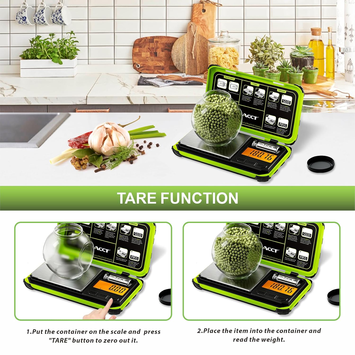 Detalle de ACCT Präzisions-Taschenwaage (200 g x 0,01 g) für Schmuck, Gewürze & Münzen mit LCD