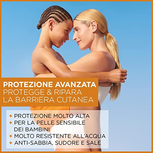 Detalle 1 de Garnier Ambre Solaire Advanced Sensitive Adulti Ceramide Protect Spray SPF 50+ – Protezione molto alta per pelli sensibili, senza profumo (150 ml)