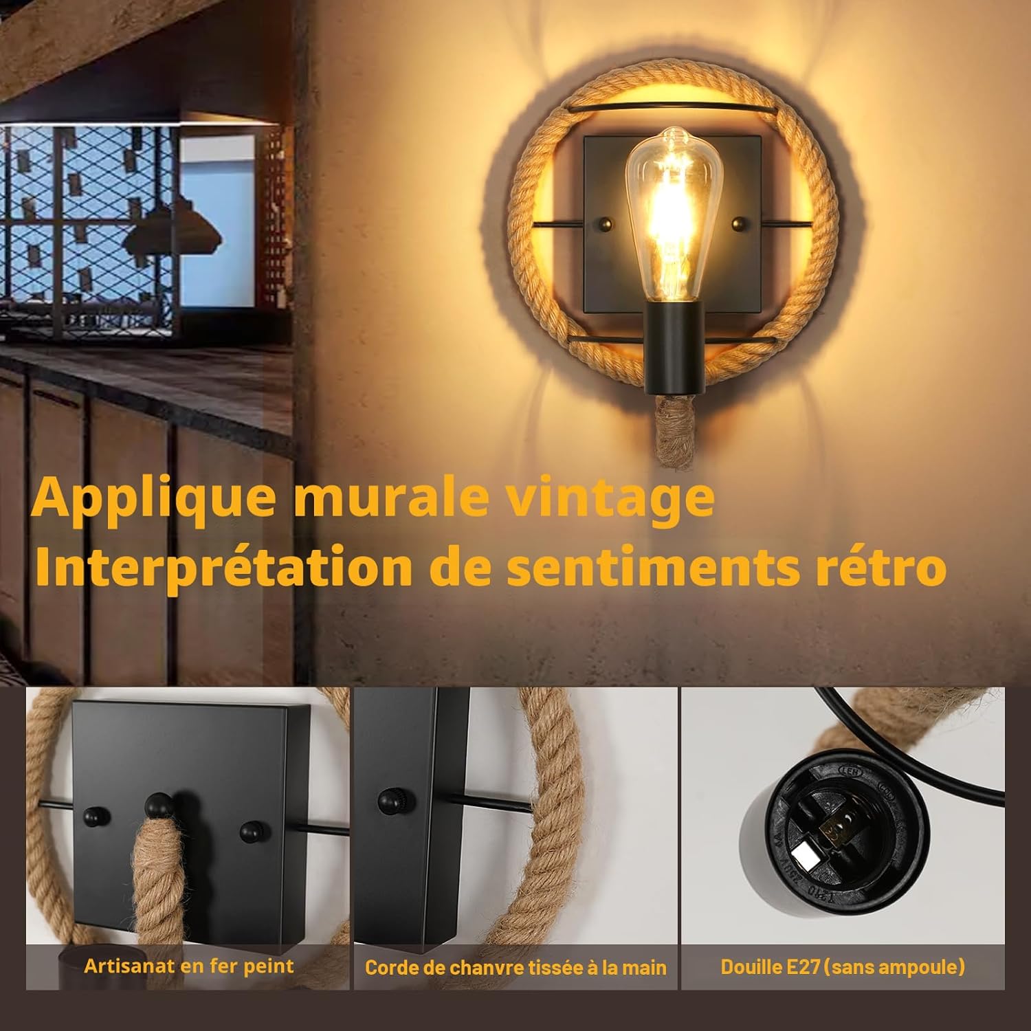 Thumbnail 6 de Applique murale vintage Comely E27 26 cm