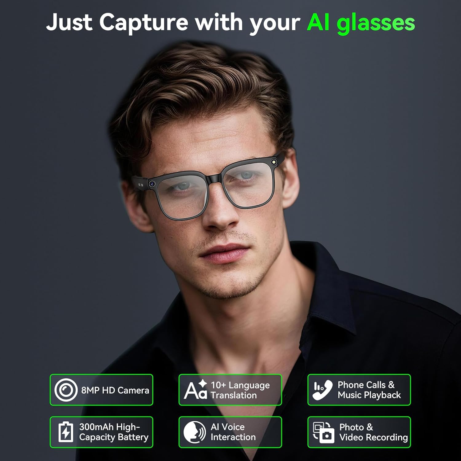 Thumbnail 1 de AI Smart Glasses 8MP Camera