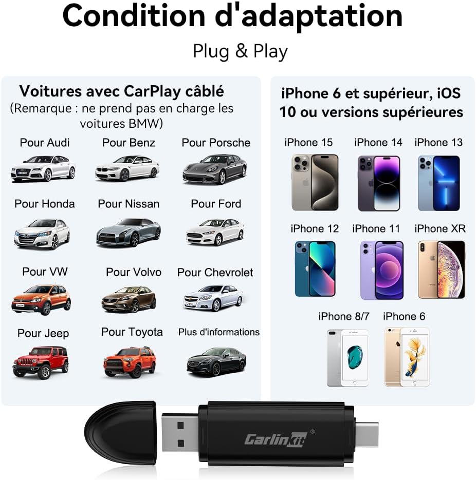Thumbnail 5 de Carlinkit MINI5 Wireless CarPlay Adapter – Transformez le CarPlay filaire en sans fil dans votre voiture