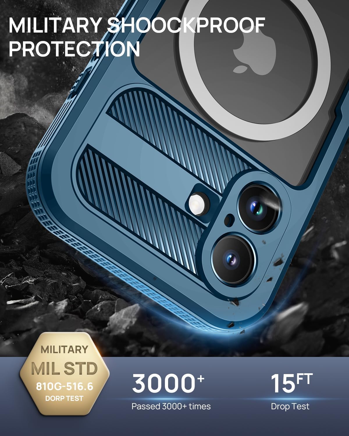 Detalle 1 de Lanhiem LM-IPH16-01 iPhone 16 Waterproof Case, Blue, Magnetic