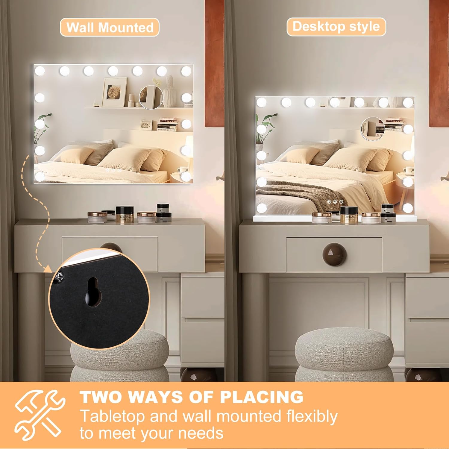 Thumbnail 4 de Moonee Vanity Mirror with Lights (15 Dimmable Bulbs, 10X Magnification, 3 Color Modes, USB Port) — Hollywood Lighted Makeup Mirror