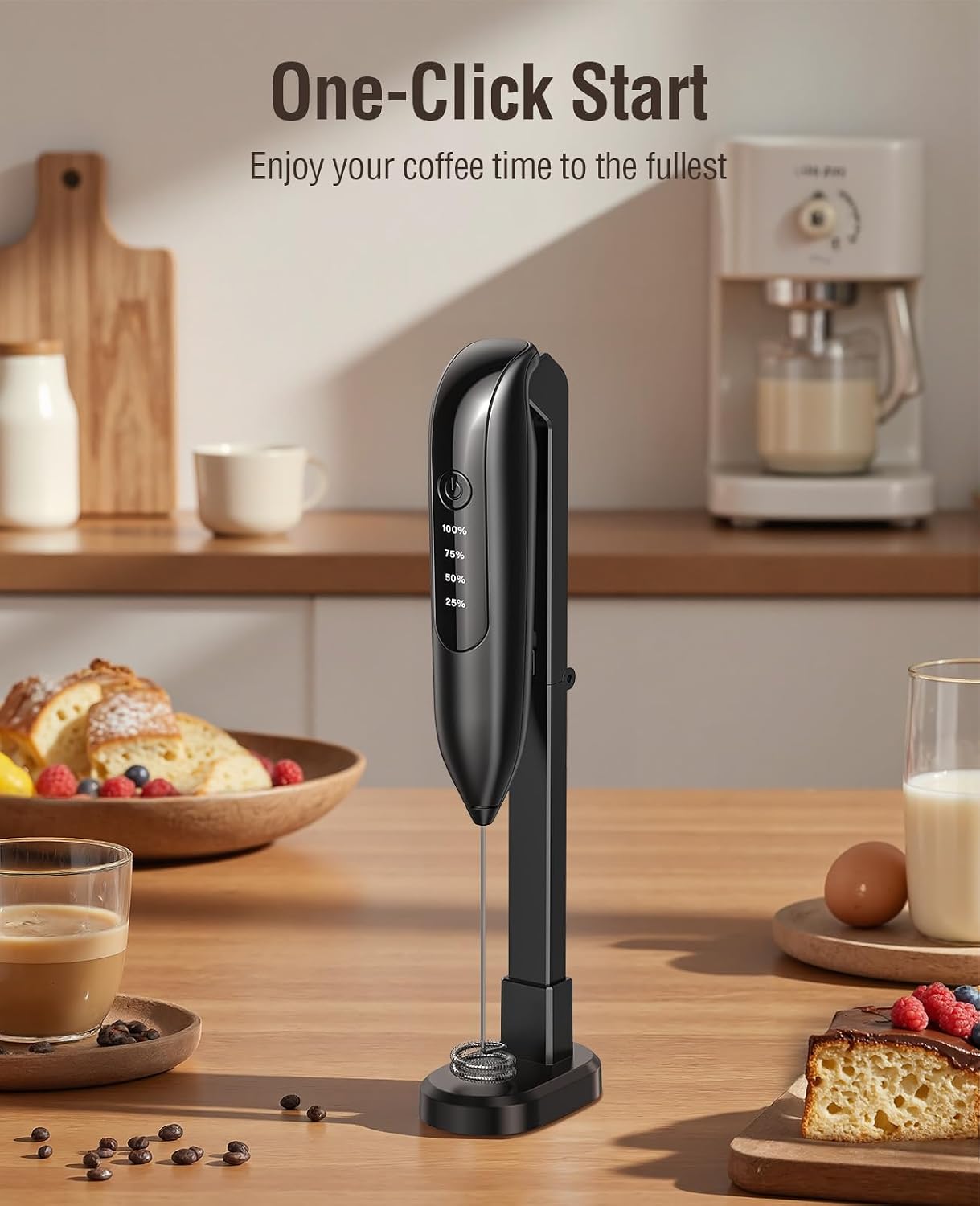 Thumbnail 1 de Electric Milk Frother Handheld: 3-in-1, LED Display, Wireless Charging
