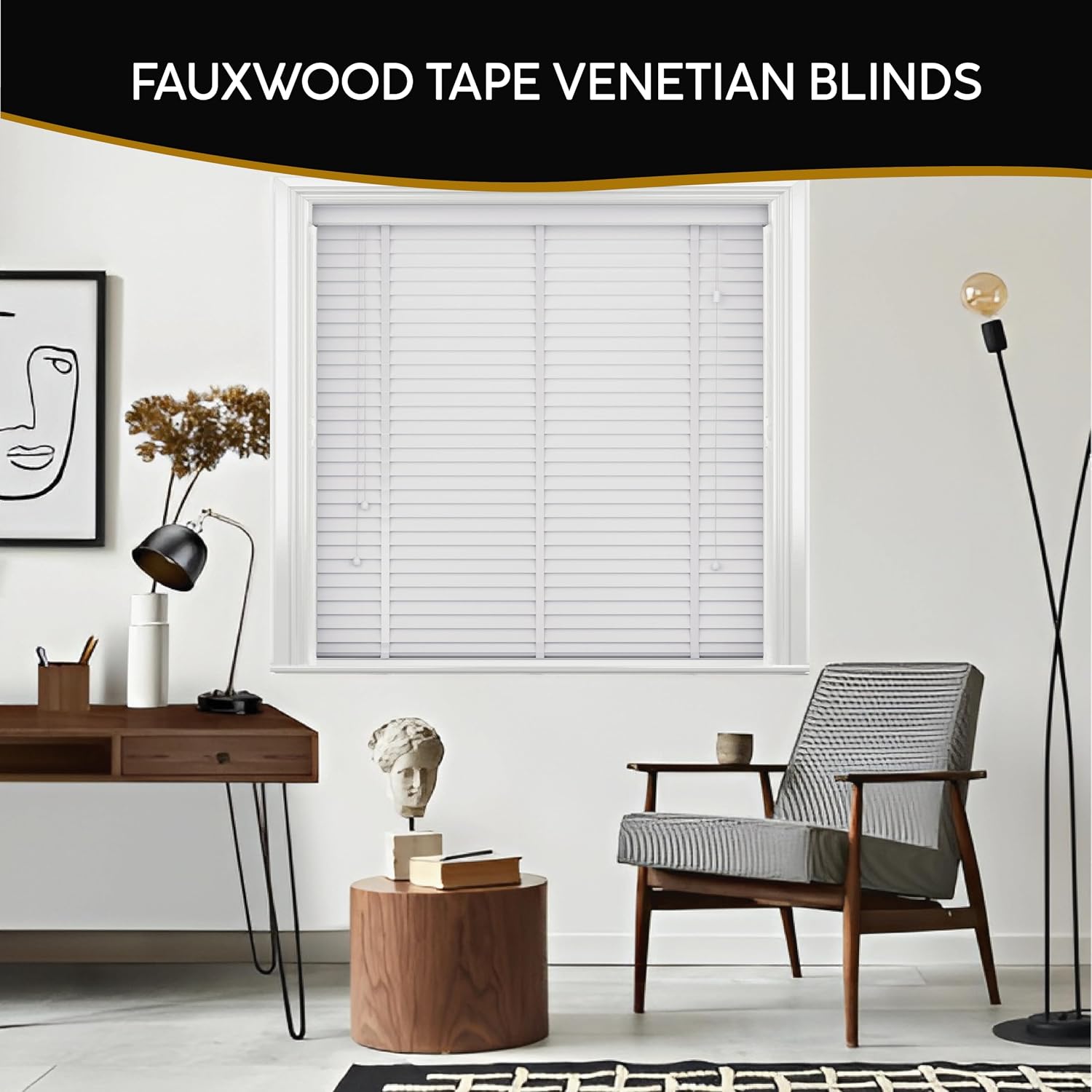 Thumbnail 1 de APEX Faux Wood Venetian Blinds 50mm Slats 120x150 cm
