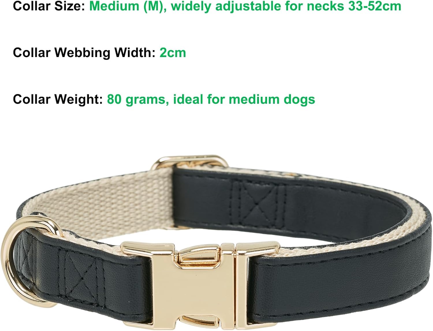 Thumbnail 2 de YUDOTE Soft Leather Dog Collar (Medium) with Safety Quick-Release Metal Buckle – Natural Cotton Padded, Black