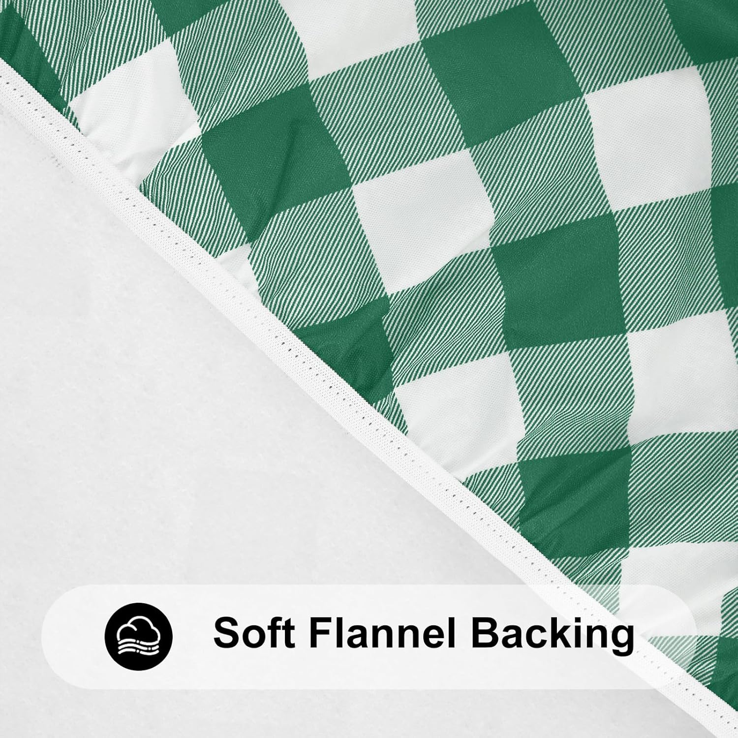 Thumbnail 4 de Smiry Round Picnic Tablecloth (45–56 in) — Elastic Fitted Vinyl Waterproof Cover with Flannel Back, White & Emerald Green