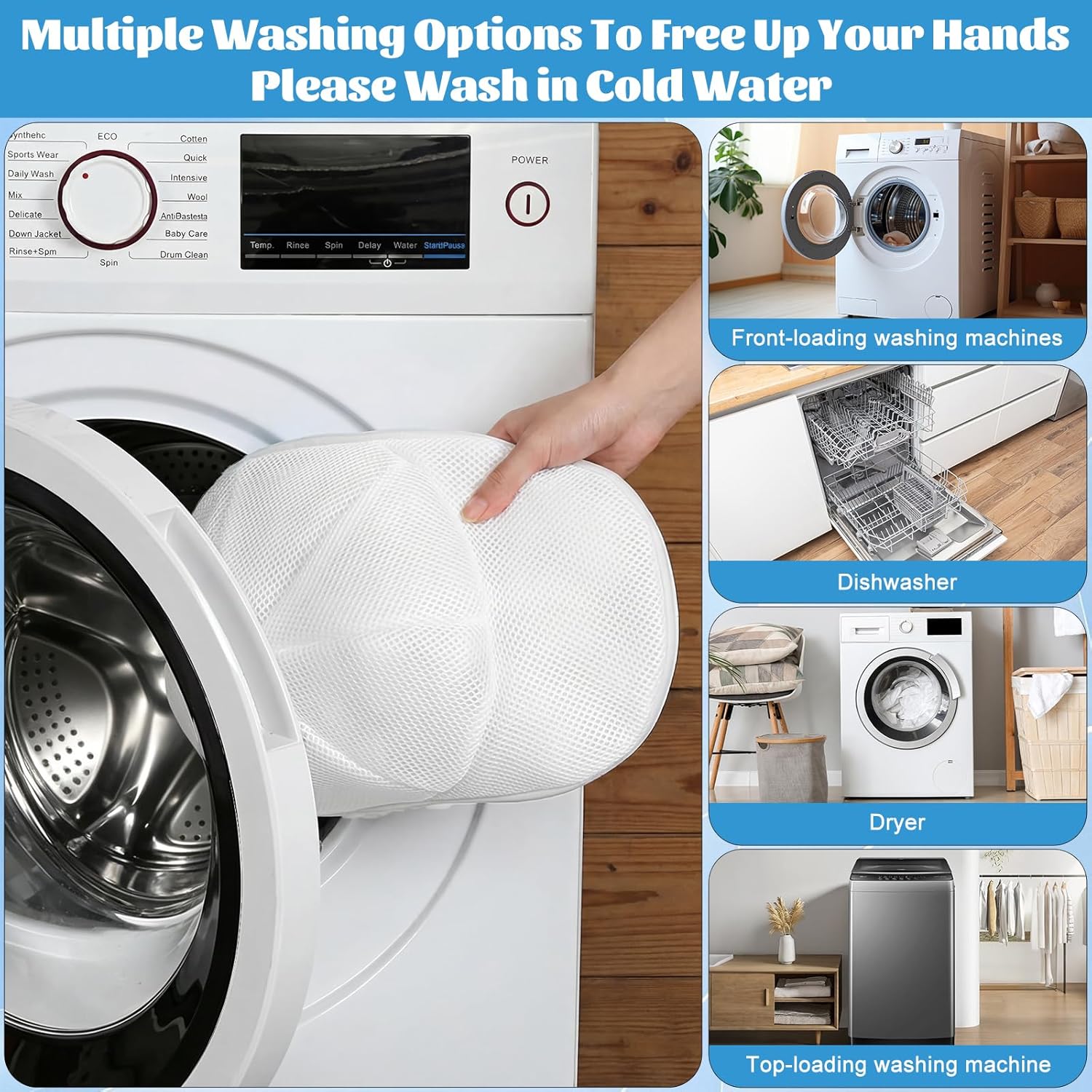 Detalle de Eiito Hat Washer Cage Hats Cleaner (4-Pack: 2 Cages + 2 Bags) for Washing Machine or Dishwasher, White