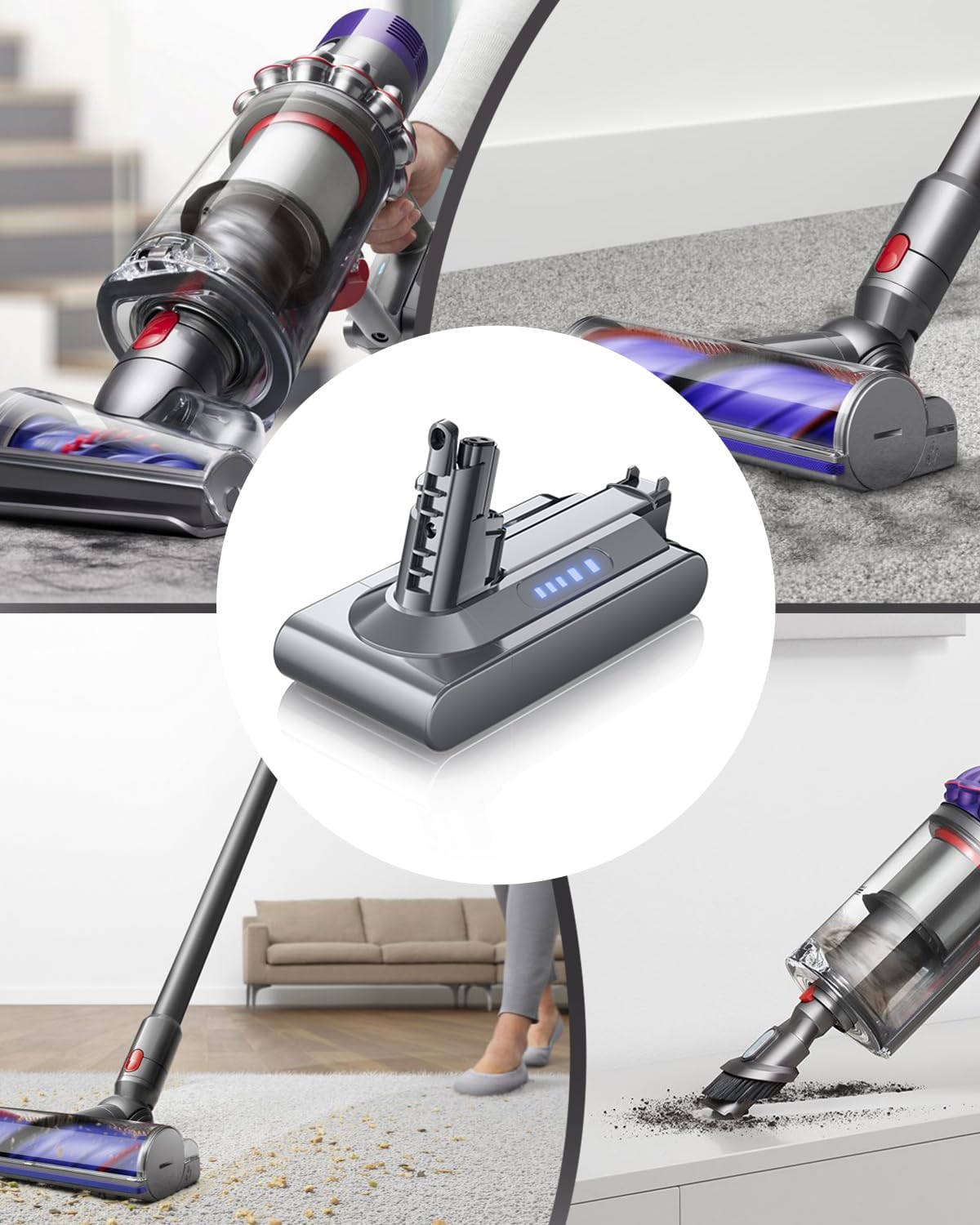 Detalle de Powtree V10 vervangingsaccu voor Dyson V10/SV12 met filter en 3 schroeven