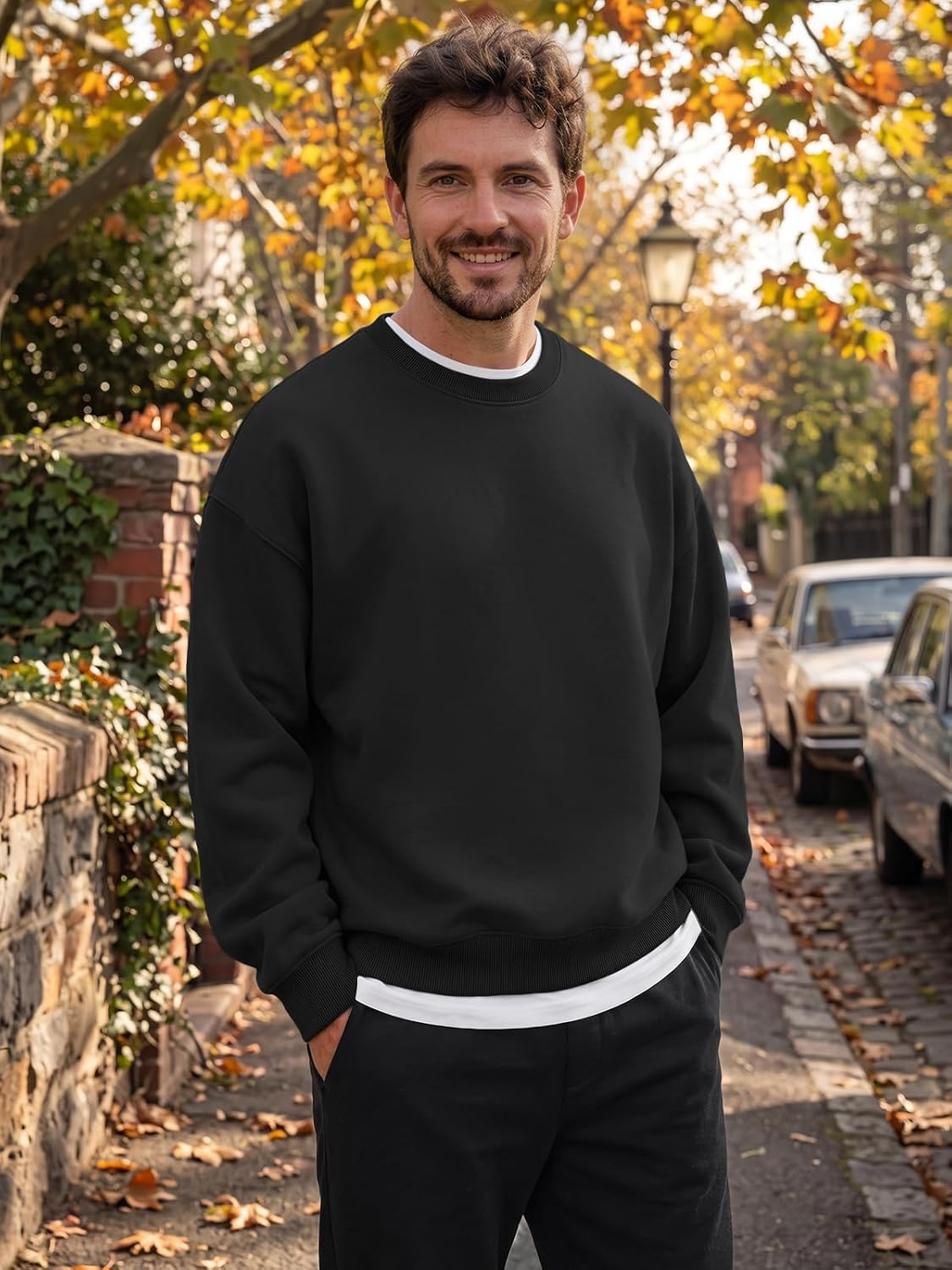 Detalle de EFAN Men's Oversized Fleece Crewneck Sweatshirt, 50/50 Cotton-Poly Blend