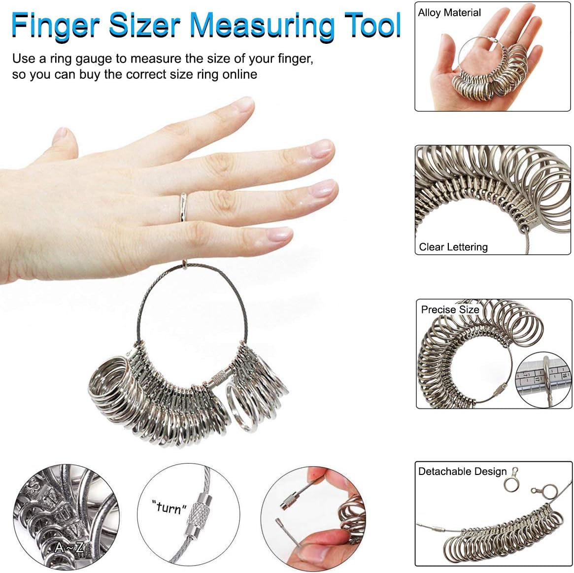 Detalle de DoGeek Ring Sizer Measurement Scales Tools for Measuring Ring Diameters (UK sizes A–Z)