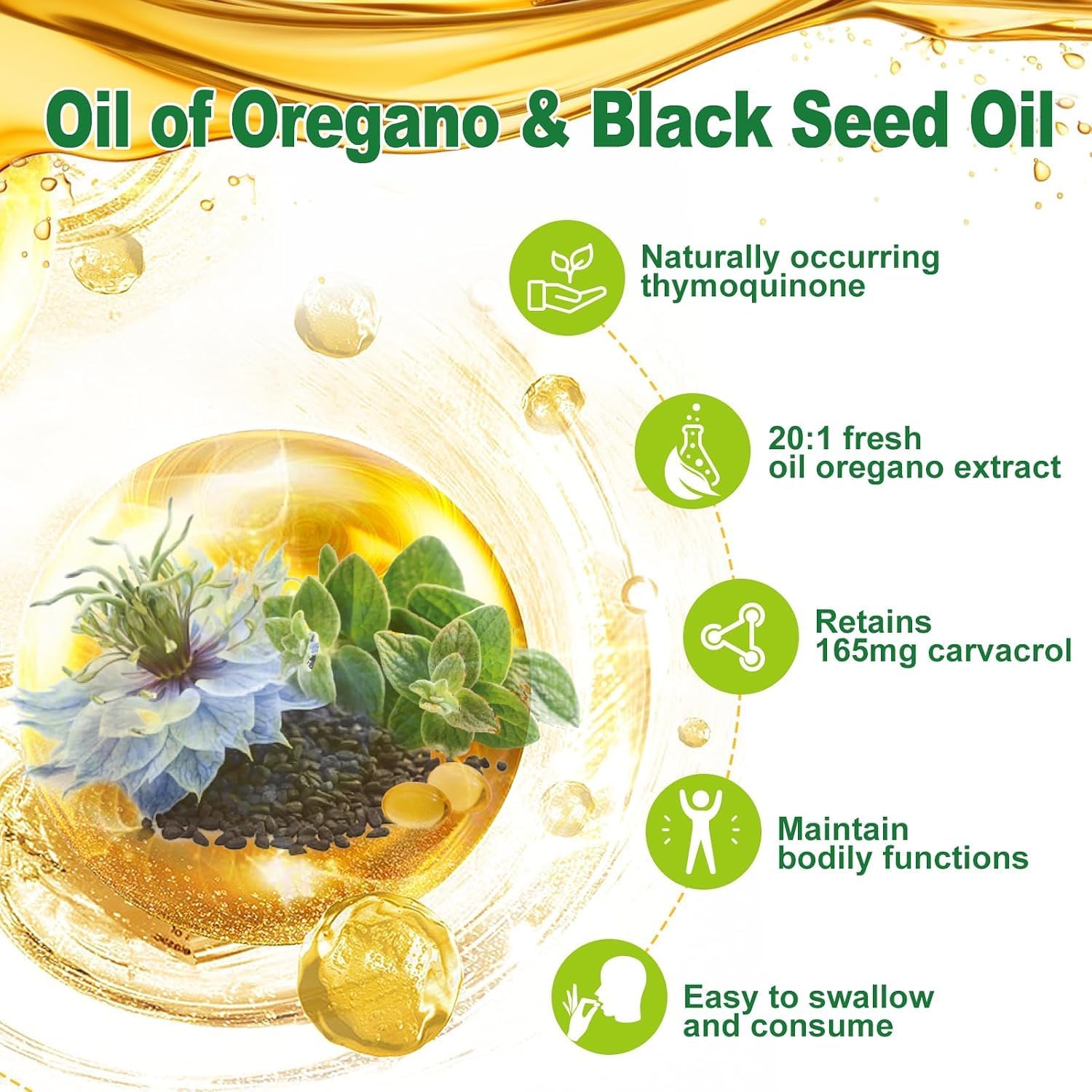 Detalle de Nature's live Oregano001 Oil of Oregano and Black Seed Oil Softgels, 60 Count