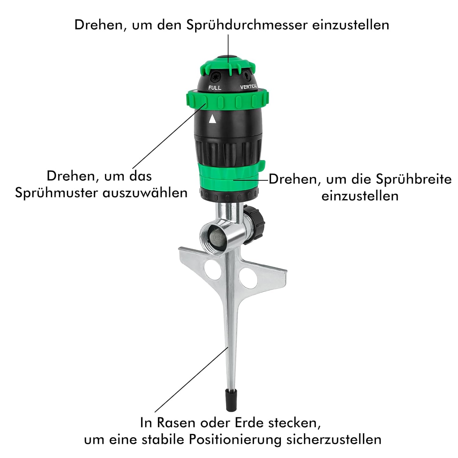 Thumbnail 1 de RESTMO Getriebe-Sprinkler 2er-Set mit Metallspike-Basis – 15 m Reichweite, 180 m² Abdeckung, 5 Sprühmuster