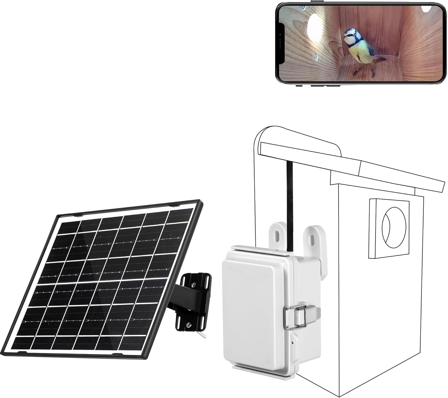 Detalle de WIWACAM WLAN Solar Kamera für Nistkästen 256 GB kompatibel