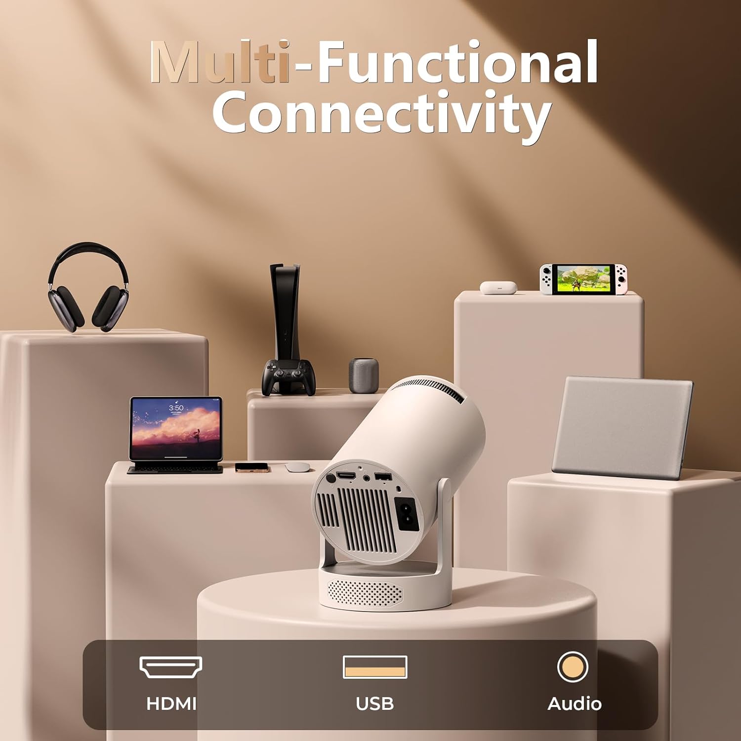 Thumbnail 6 de Mini Projector 1080P FHD with 4K Support, Android 11, Wi‑Fi 6 & Bluetooth 5.0 (Ivory)
