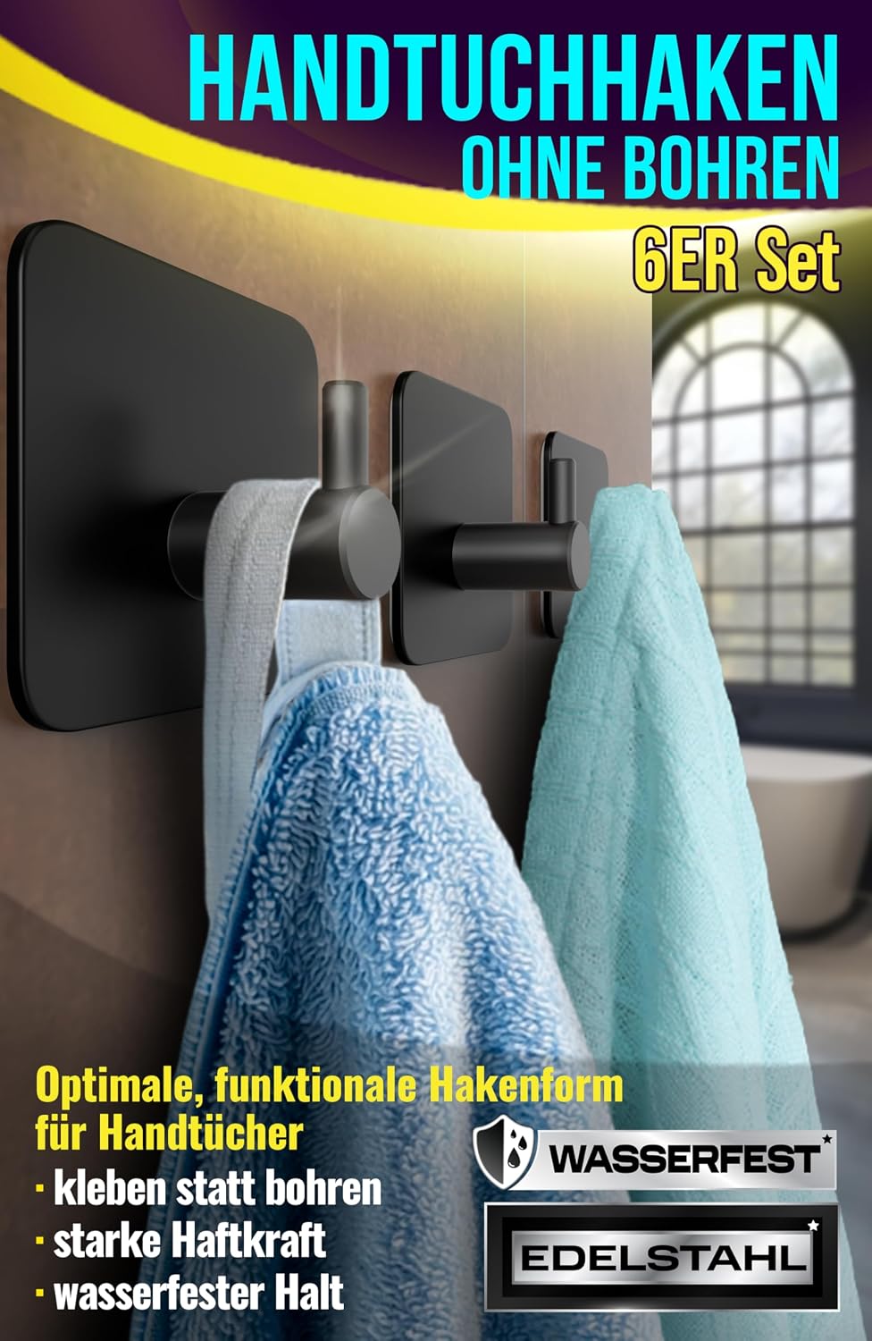 Detalle 2 de 4happy Handtuchhaken ohne Bohren Set 6